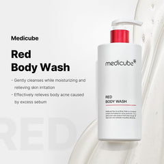 Medicube Red Body Wash label highlights key actives