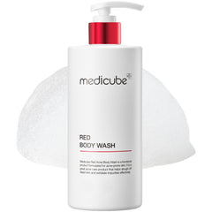 Medicube Red Body Wash bottle pours for sensitive skin cleansing