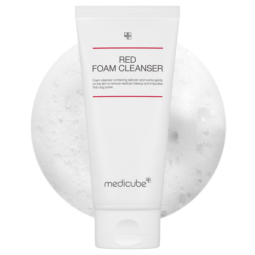 Medicube Red Foam Cleanser shows rich foam for deep cleansing and makeup removal
