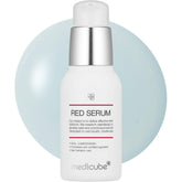 Medicube Red Serum 2.0 bottle close-up showing sleek packaging and soothing formula
