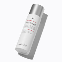 Medicube Red Toner 2.0 packaging closeup showcasing minimalist Korean skincare design