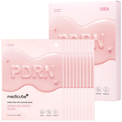 Medicube Salmon DNA PDRN pink coating sheet mask packaging signals premium at-home hydration.