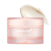 medicube Triple Collagen Cream jar closeup showing rich hydration for firmer skin.