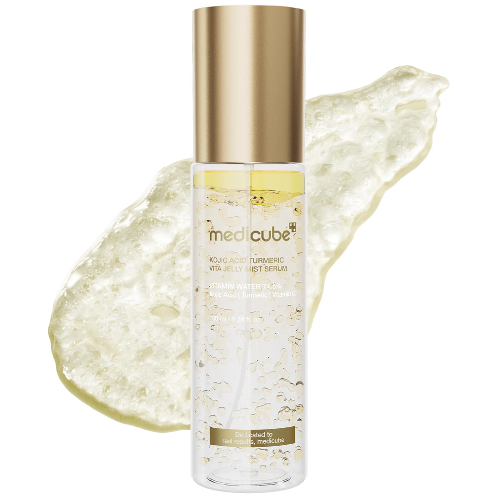 Medicube Turmeric Vitamin Gold Jelly Mist, botella para hidratación diaria y refresco ligero