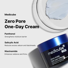 Medicube Zero Pore One-Day Cream Hydra-Fresh formula image conveys non-sticky hydration