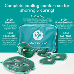 Medi Grade cooling eye mask closeup showing soothing comfort for migraines and fatigue.