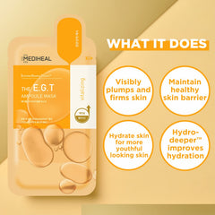 Mediheal EGT Ampoule Mask closeup reveals silky sheet for efficient hydration delivery.
