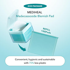 Closeup of Mediheal Madecassoside Blemish Pad gauze texture for non-irritant application.