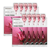 Mediheal Rose PDRN Essential mask packaging highlights vegan formula for healthy hydration.