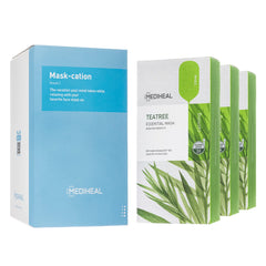Mediheal Tea Tree essential blemish mask pack outer shows eco packaging for clear skin routines.