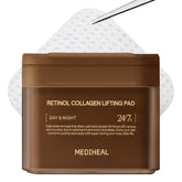 Mediheal Toner Pads packaging front highlights retinol for lifting potential.