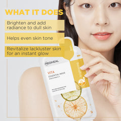 Mediheal Vita Active Complex application scene shows instant luminosity and radiant skin.