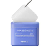 Mediheal Watermide pad packaging closeup highlighting vegan eco silk pads for sensitive skin