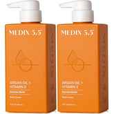 Medix 5.5 Argan Oil + Vitamin E Cream bottle showing a hydrating formula for glowing skin