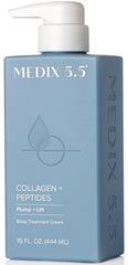 Medix 5.5 Collagen Cream bottle shows rich, hydrating formula for face and body