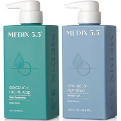 Medix 5.5 Exfoliating Wash bottle foaming action promotes gentle cleansing for refreshed, smoother skin.