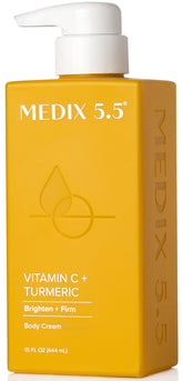 Medix 5.5 Vitamin C Cream Face Lotion bottle label highlights brightening benefits