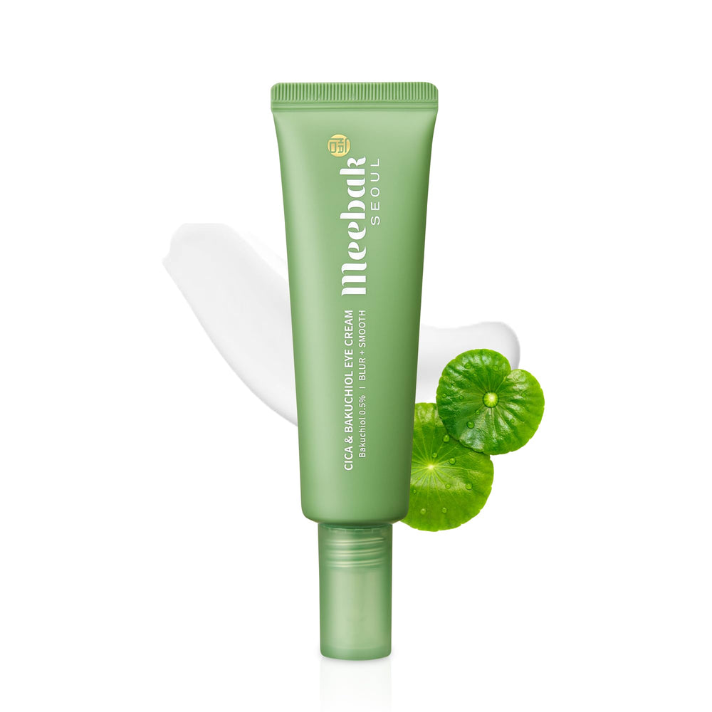 Meebak eye cream with Bakuchiol bottle close-up for daily nourishment