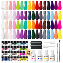 MEFA dip powder kit 32 colors display vibrant nail art possibilities.