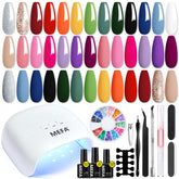 MEFA gel nail kit with 48W lamp and 20 colors for at-home salon-quality nails.