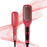 MEGAWISE Pro ceramic ionic straightener brush in use for smooth, frizz-free results
