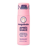Megababe Après Shave bottle close-up with roll-on for easy, mess-free application