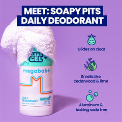Axila limpia con Megababe Daily Deodorant, sin residuos blancos