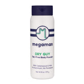 Megababe Dry Guy powder bottle front offers talc-free all-day comfort.