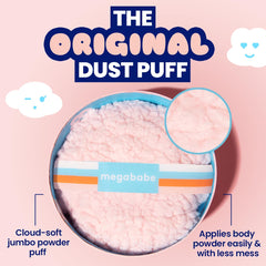 Megababe Dust Puff with snug strap enables precise, mess-free placement