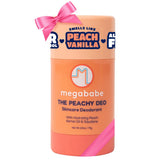 Megababe Peachy Deo packaging highlights aluminum-free formula for all day confidence.