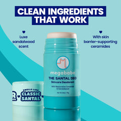 Megababe Santal Deo ceramides support skin barrier during wear