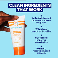 Megababe Happy Pits charcoal detail highlights deep cleansing of pores