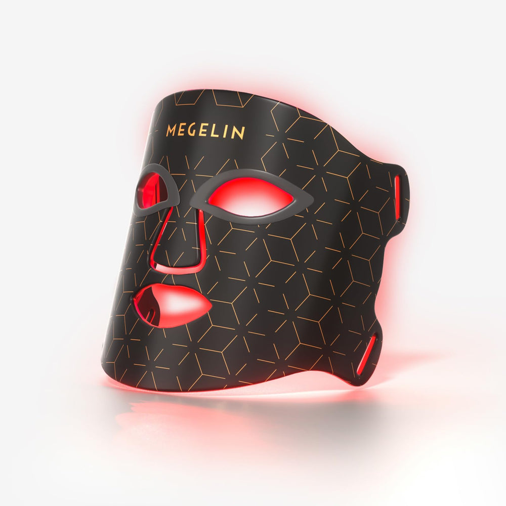 MEGELIN LED mask close-up showing 288 LEDs for comprehensive facial coverage