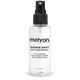 Mehron Makeup Barrier Spray bottle close-up showing long-wear protection for all-day makeup