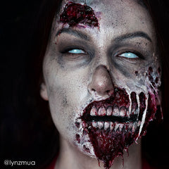 Mehron Liquid Latex application step showing layering for scar effects