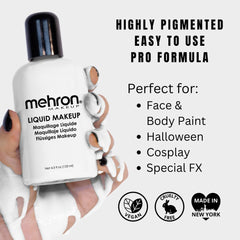 Mehron Liquid Makeup white swatches on skin demonstrate smooth blend and true color