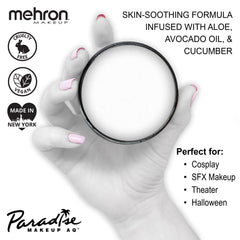 Mehron Paradise Makeup AQ white application swab demonstrates easy blending on skin