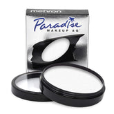 Mehron Paradise Makeup AQ white bottle closeup showing rich stage-ready color