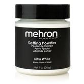 Mehron Ultra White setting powder 1oz sifter for long-wear makeup
