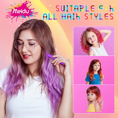Meidu kids wearing colorful hair chalk for Halloween costumes, playful and safe experimentation