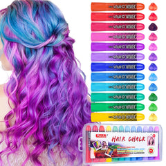 Meidu Washable Hair Chalk 12 colors set swatches on hair for temporary vibrant color