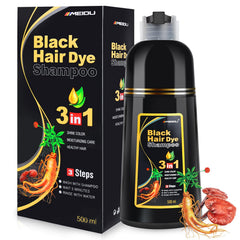 MEIDU Shampoo Shop black hair dye 3-in-1 covers gray hair with natural shimmer.