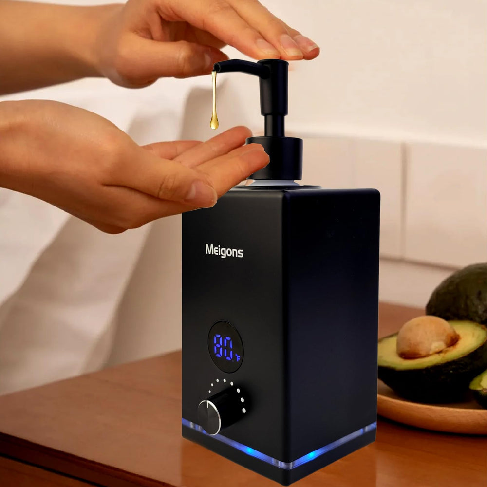Meigons oil warmer black front view showing sleek spa-ready design.