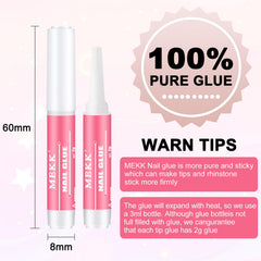 MEKK nail glue tube applying strong adhesion for durable acrylic tips.