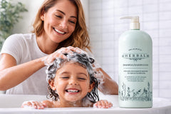 Melaleuca Herbal Shampoo ingredients image highlights grapefruit, blueberry, sage for nourishing scalp and vibrant hair.