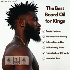 Melanin Kings beard oil Marula oil closeup conveys strength and softness in hair.