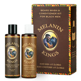 Melanin Kings beard wash bottle demonstrates gentle cleansing for coarse beards.
