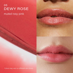Melixir dewy-rose-05 lip butter shows soft rosy tint and nourishment.