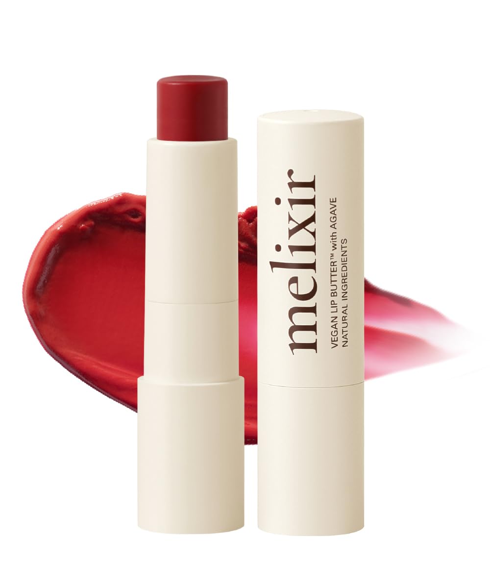 Melixir Vegan Lip Butter Red Velvet tube shows rich tint and hydration