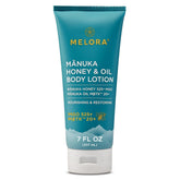 MELORA Manuka Honey Body Lotion bottle showcases daily moisturization for dry or sensitive skin